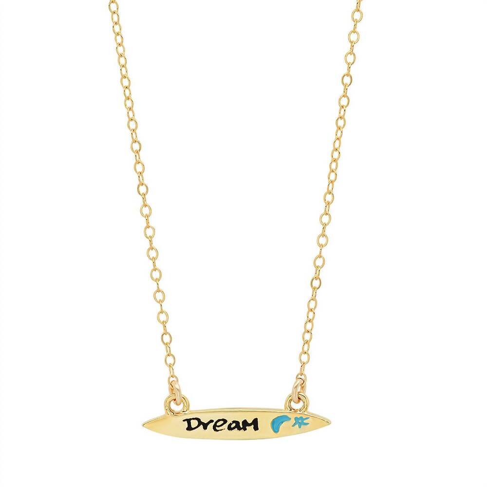 NEW JESSICA ELLIOT women's enamel small surfboard necklace - dream in gold